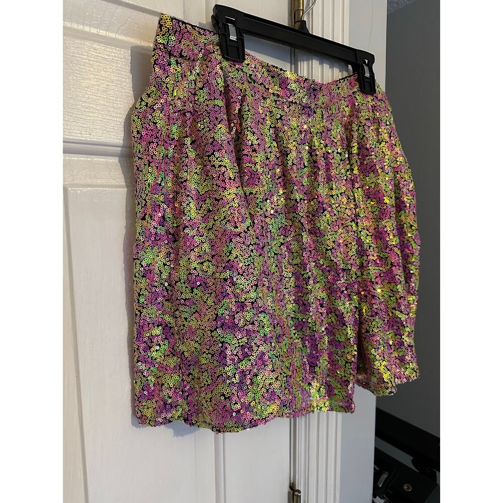 EUC Queen of Sparkles Mini Skirt Sz XL Neon Sequin - Picture 4 of 7